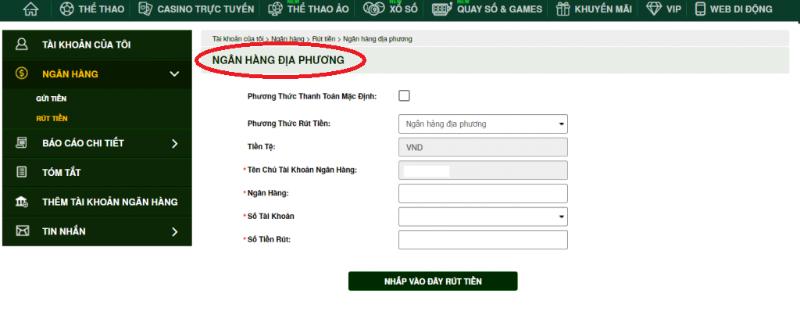 Rút tiền V9bet qua ngân hàng